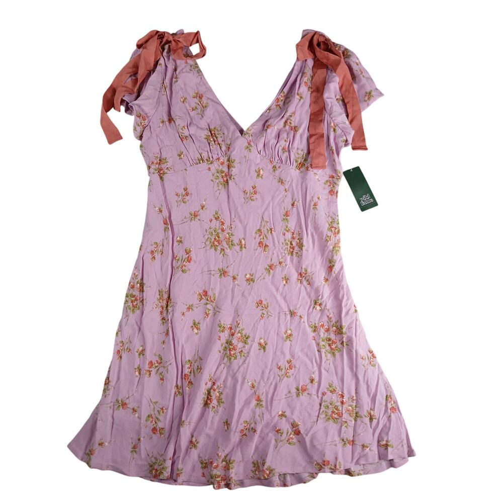 Wild Fable Dress Womens Large Pink Floral Tie Strap Knee Length V Neck NWT